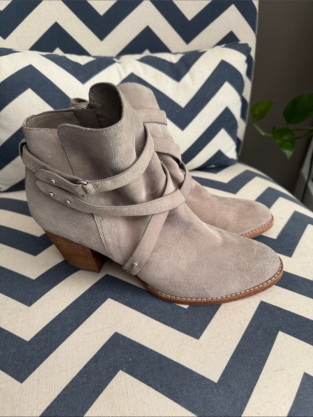 Sam Edelman Taupe Suede Wrap-Strap Ankle Booties